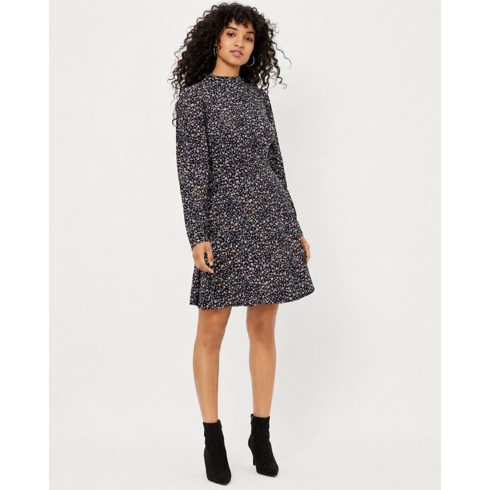 LOFT Long Sleeve Mock Neck Mini Dress in Forever Navy Ditsy Floral